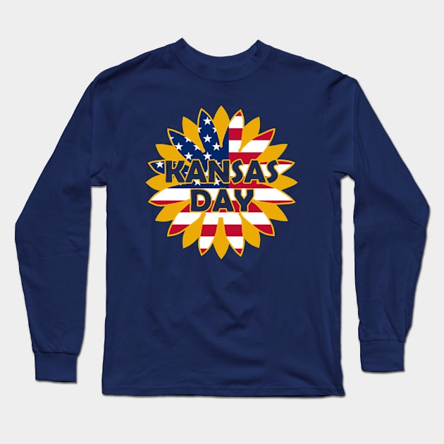 Kansas Day American Flag Long Sleeve T-Shirt by Shariss